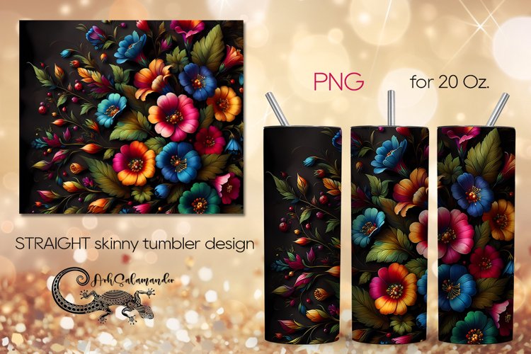 Flowers, black background | tumbler Sublimation design PLUS
