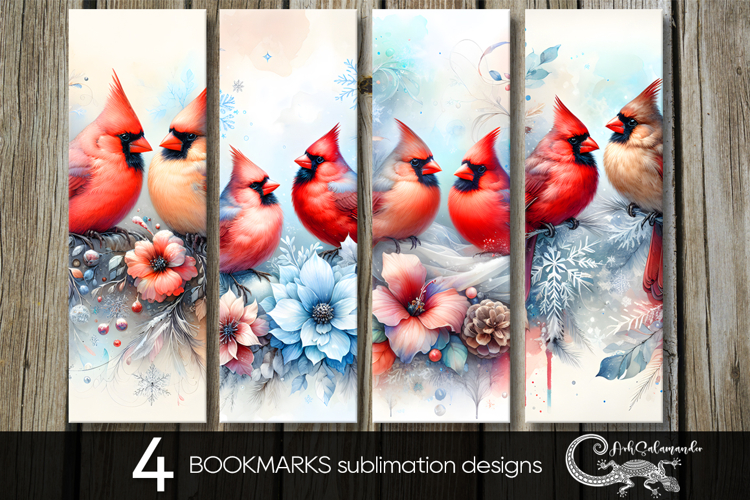 Christmas cardinal | 4 Xmas bookmarks sublimation designs