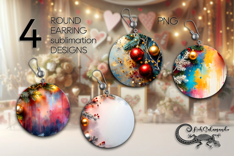 Christmas flatlay | 4 Round earring Sublimation designs