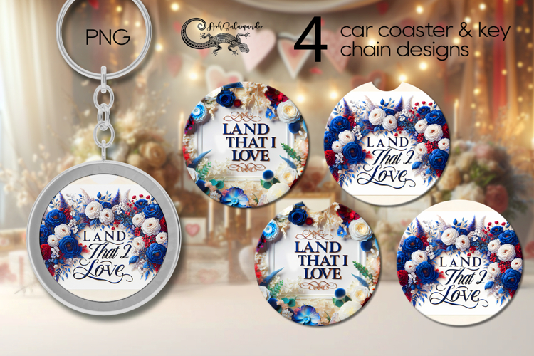 Patriotic flowers | american coaster & key chain design PL3