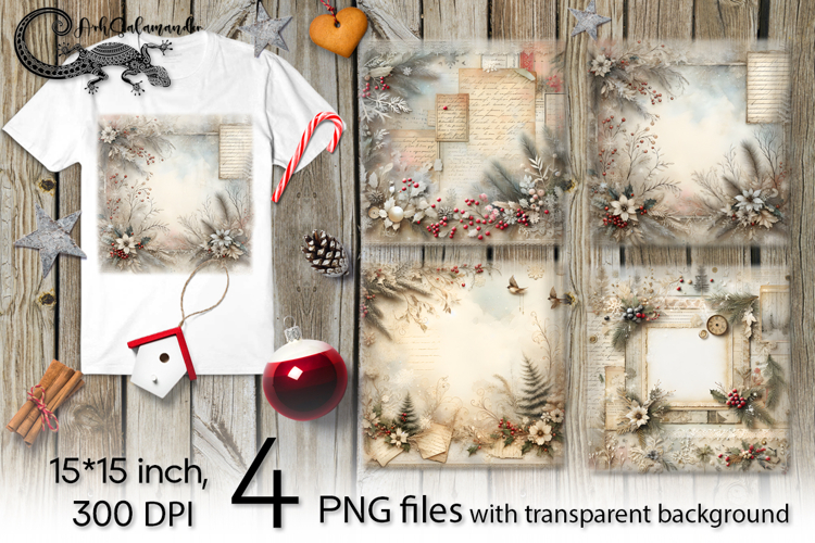 Vintage Christmas 2 | 4 PNG retro Sublimation designs
