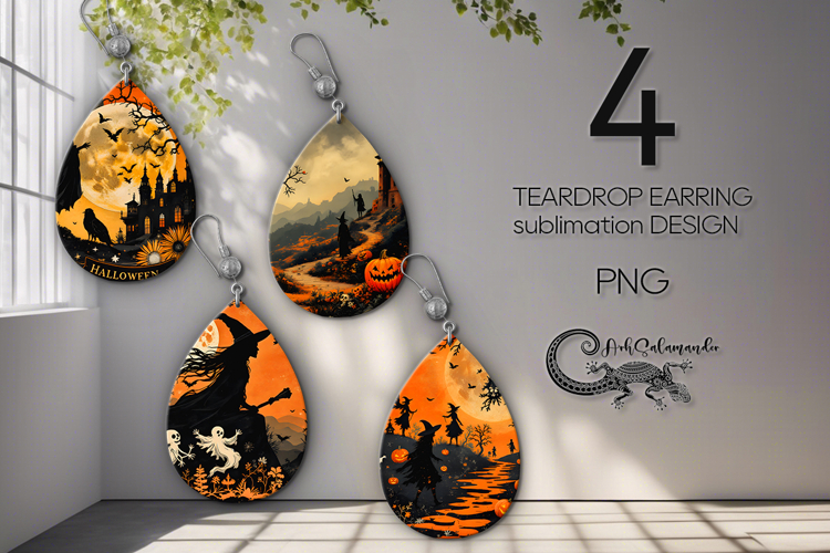 Vintage Halloween | 4 Teardrop Earring Sublimation designs P