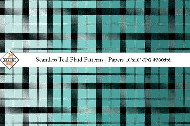 Seamless Teal Plaid Patterns | Digital Papers