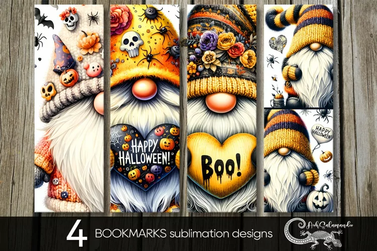 Halloween Gnome| 4 bookmarks sublimation designs PLUS