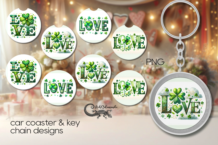 St. Patricks day vibes | 4 Car coaster & 4 key chain