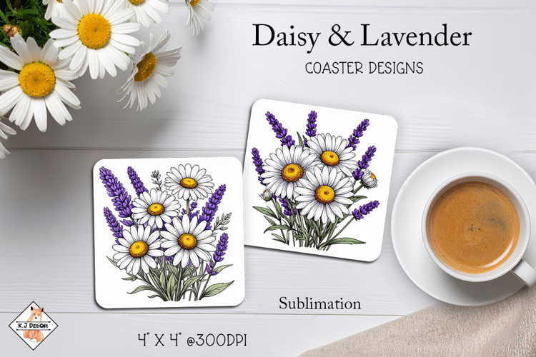 Daisies & Lavender Coasters Sublimation Design