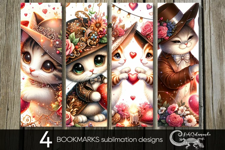 Valentine cat | Love bookmarks sublimation design PL