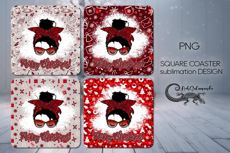 Christmas messy bun | red square coaster sublimation design