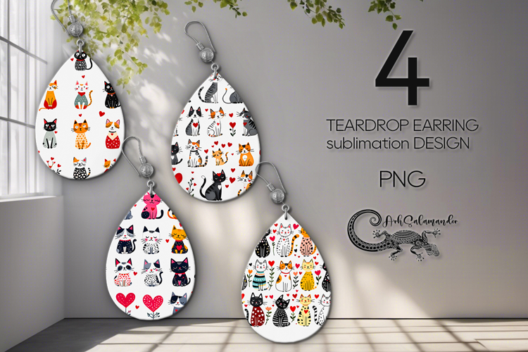 Valentine Cat | 4 love teardrop earring designs PL