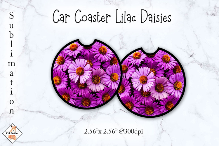 Car Coasters Lilac Daisies Sublimation Design