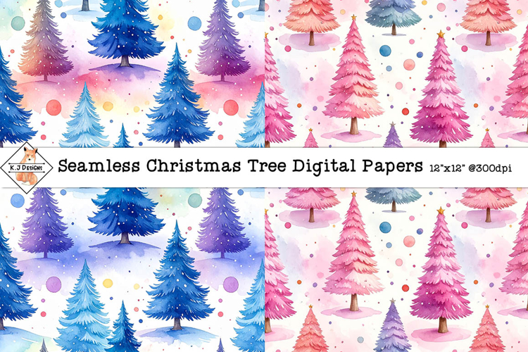 Seamless Christmas Trees Pattern Digital Papers