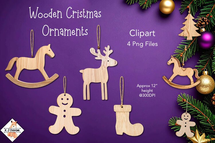 Wooden Christmas Ornaments Clipart example image 1