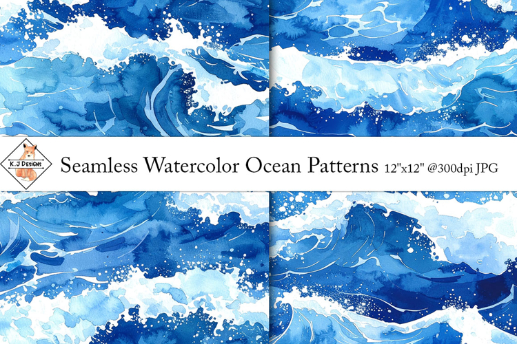 Seamless Ocean Watercolor Digital Papers #1 | Patterns