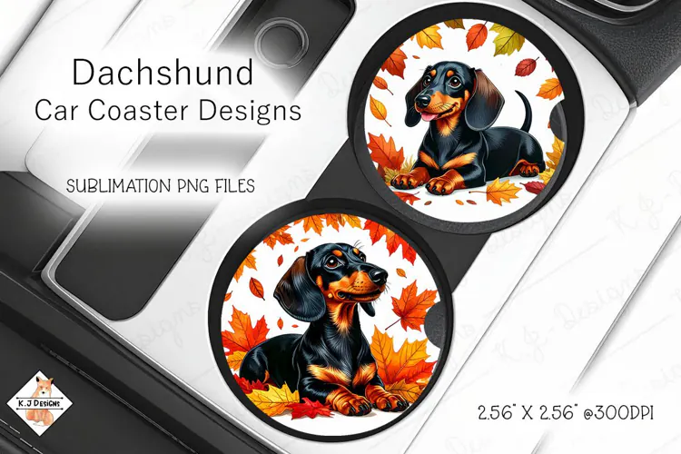 Dachshund Car Coasters | Sublimation Designs