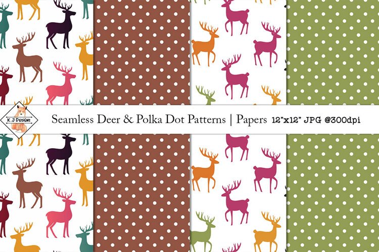 Seamless Deer & Polka Dot Patterns - Paper example image 1