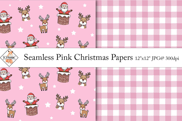 Seamless Pink Christmas Pattern Digital Papers