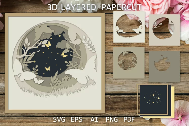 Layered papercut 3D Butterfly Paper craft, Flowers SVG