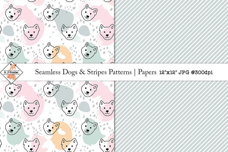 Seamless Dogs & Stripes Patterns | Digital Papers
