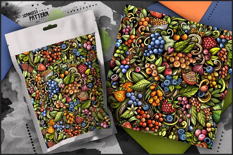 Berries Cartoon Doodle Funny Seamless Pattern example image 1