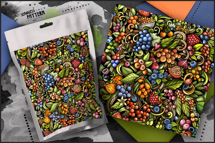 Berries Cartoon Doodle Funny Seamless Pattern