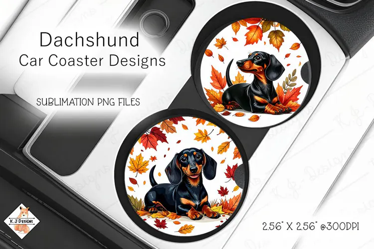 Dachshund Car Coasters | Sublimation Designs