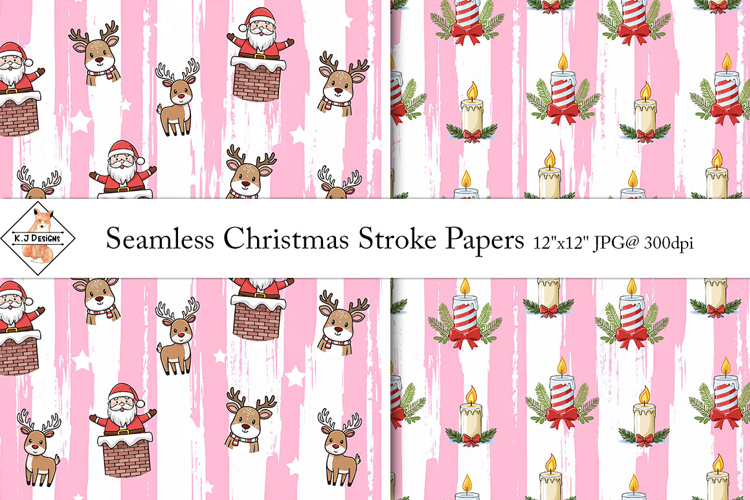 Seamless Pink Stroke Christmas Pattern Digital Papers