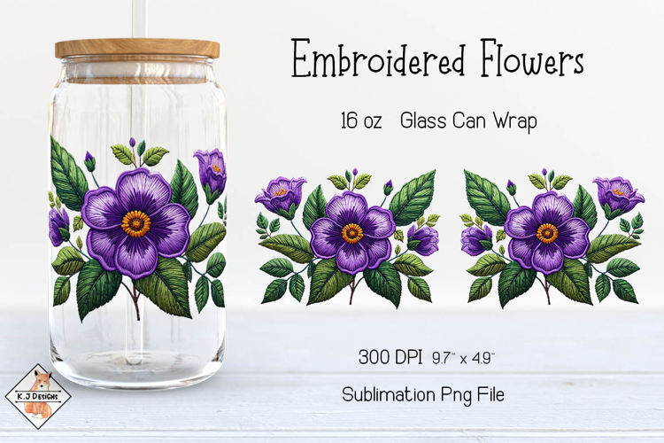 Beer Can Glass Embroidered Flowers Sublimation Wrap