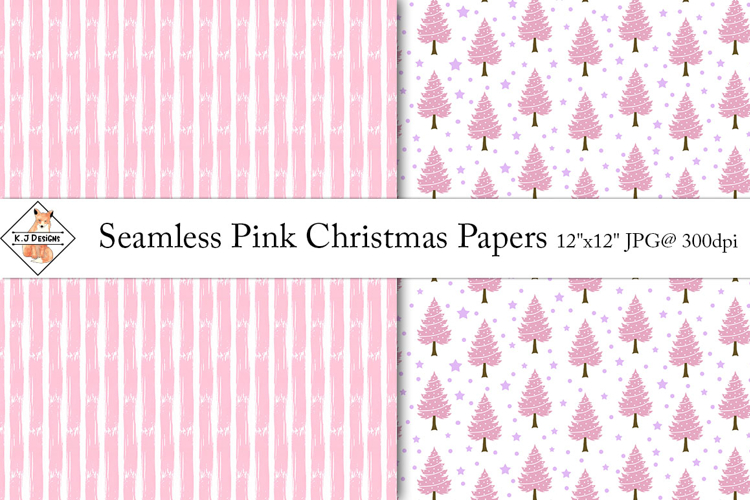 Seamless Pink Christmas Pattern Digital Papers