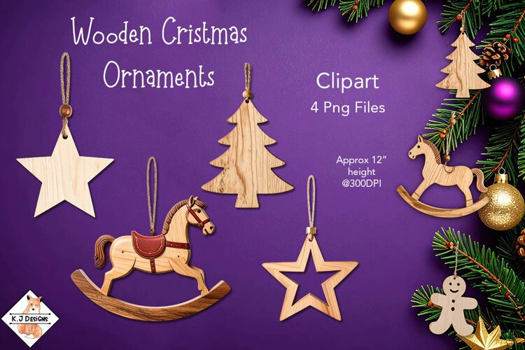 Wooden Christmas Ornaments Clipart example image 1