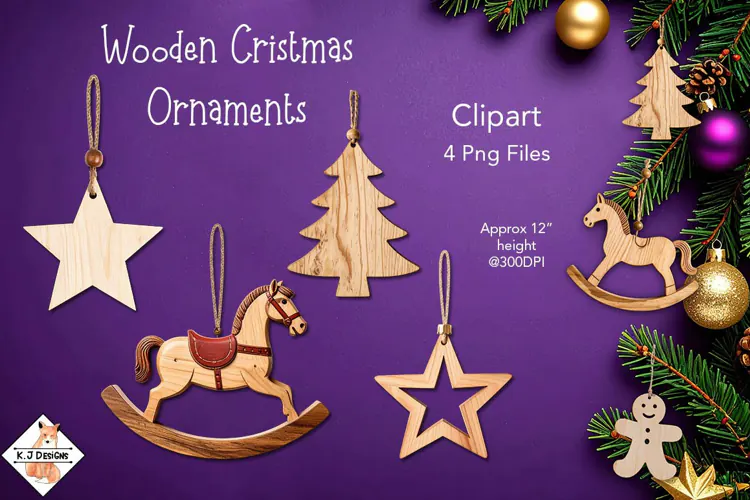 Wooden Christmas Ornaments Clipart