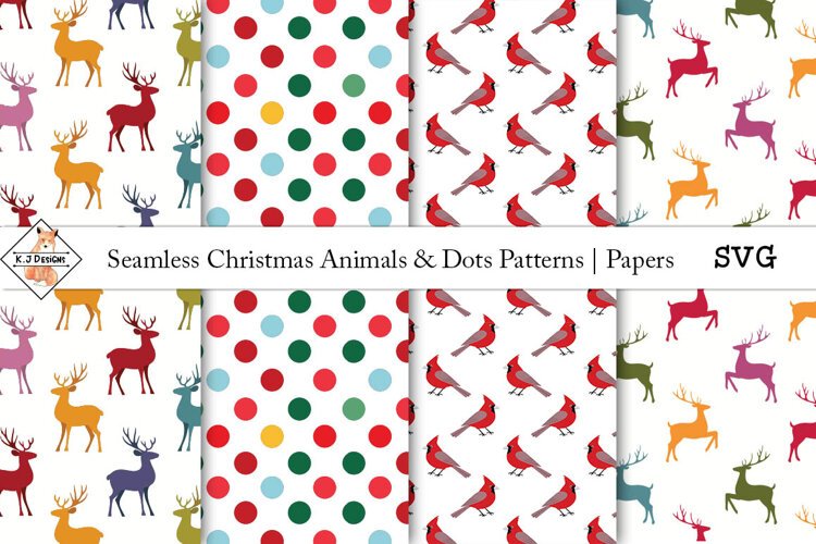 Seamless Christmas Animal Patterns - Paper SVG example image 1