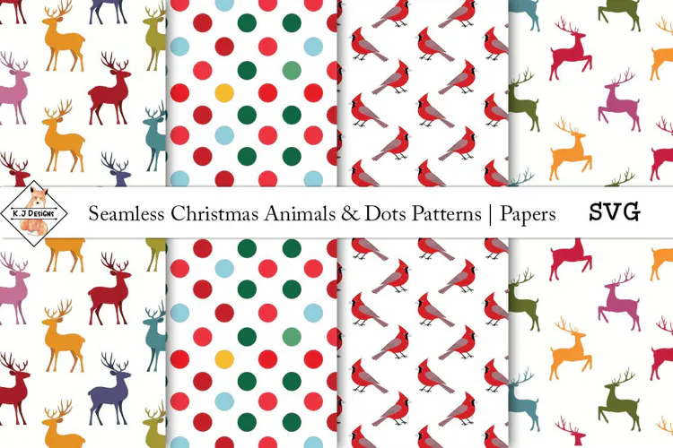 Seamless Christmas Animal Patterns - Paper SVG