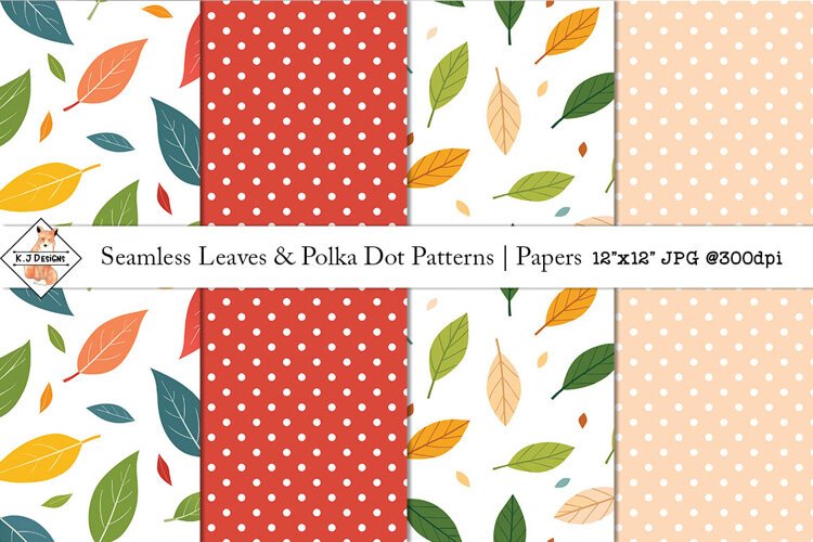 Seamless Leaves & Polka Dot Patterns - Paper example image 1