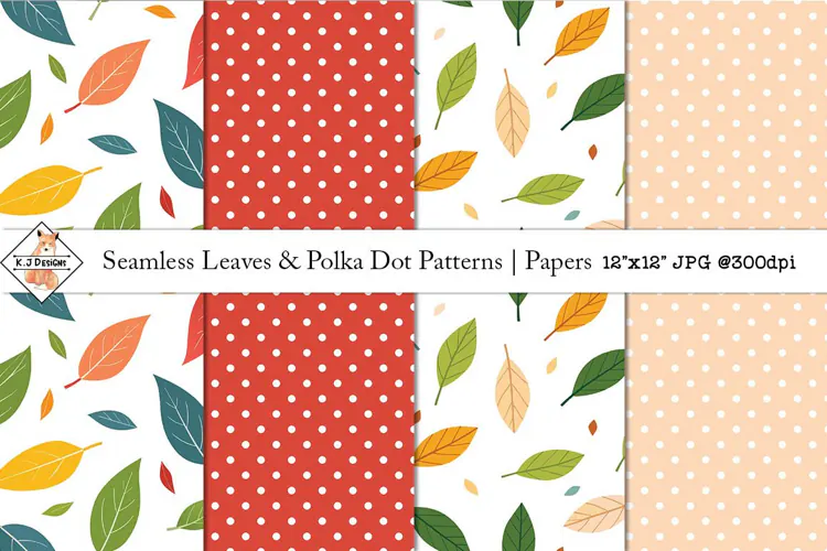 Seamless Leaves & Polka Dot Patterns - Paper