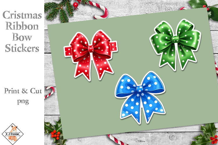 Christmas Ribbon Bow Stickers | Print and Cut