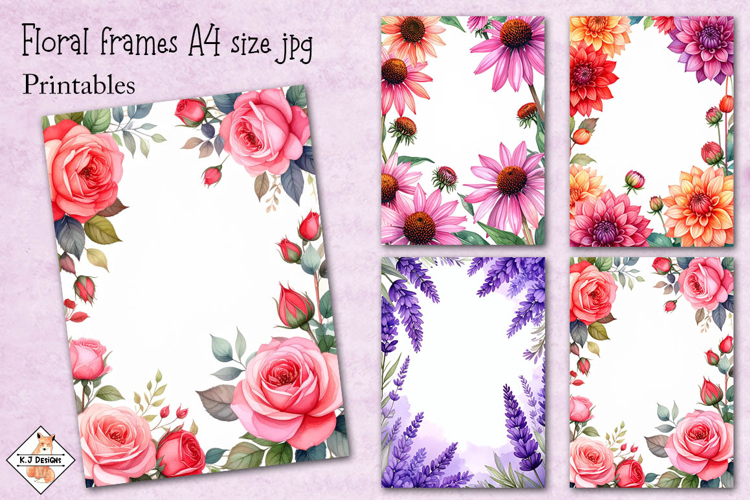 Floral Frame printable papers JPG