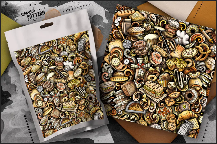 Bakery Cartoon Seamless Pattern | Doodle Background