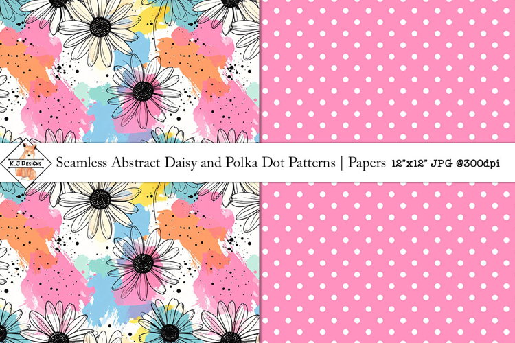 Seamless abstract daisy and polka dot patterns
