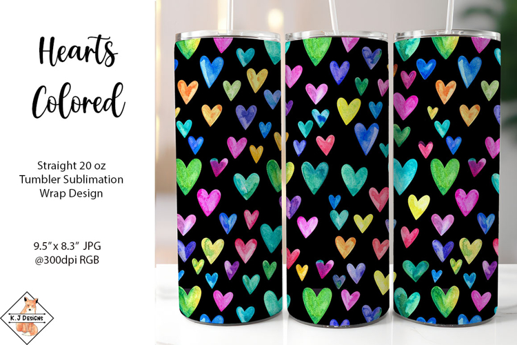 Hearts Colored #2 Sublimation Tumbler Wrap Design