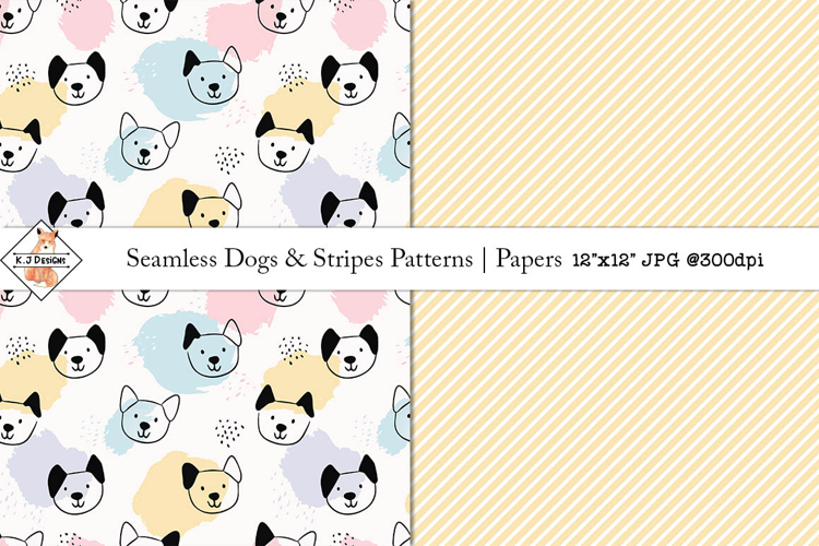 Seamless Dogs & Stripes Patterns | Digital Papers