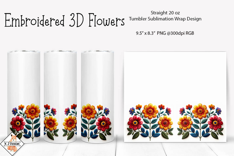 Embroidered 3D Flowers Tumbler Sublimation Wrap