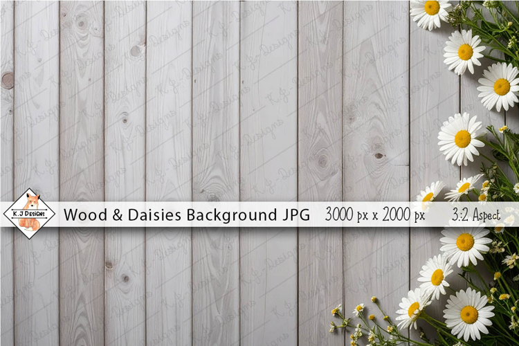 Wood & Daisies Background Mockup Photo jpg