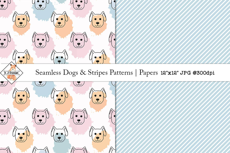 Seamless Dogs & Stripes Patterns | Digital Papers