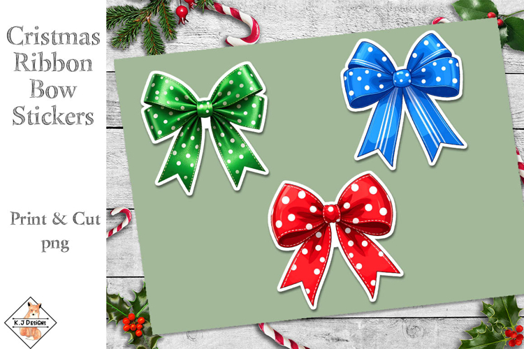 Christmas Ribbon Bow Stickers | Print and Cut
