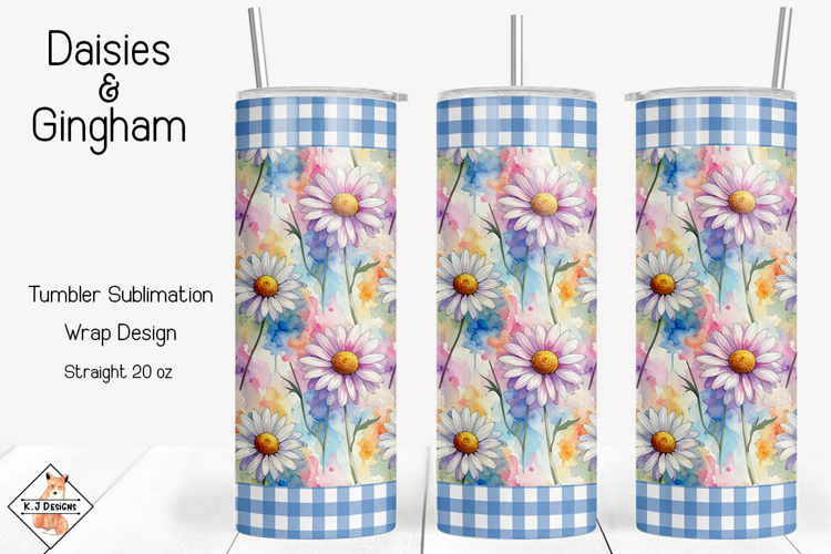 Daisies & Gingham Sublimation Tumbler Wrap Design