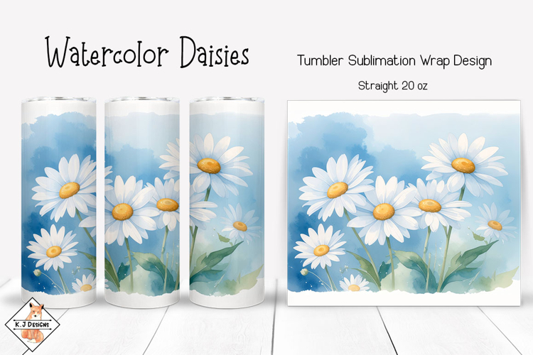 Watercolor Daisies Tumbler Sublimation Design