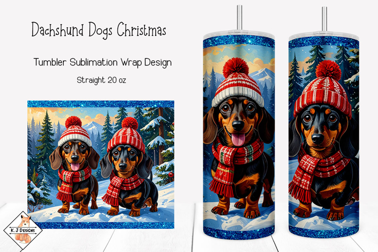 Dahchund Dogs Christmas Tumbler Sublimation Wrap