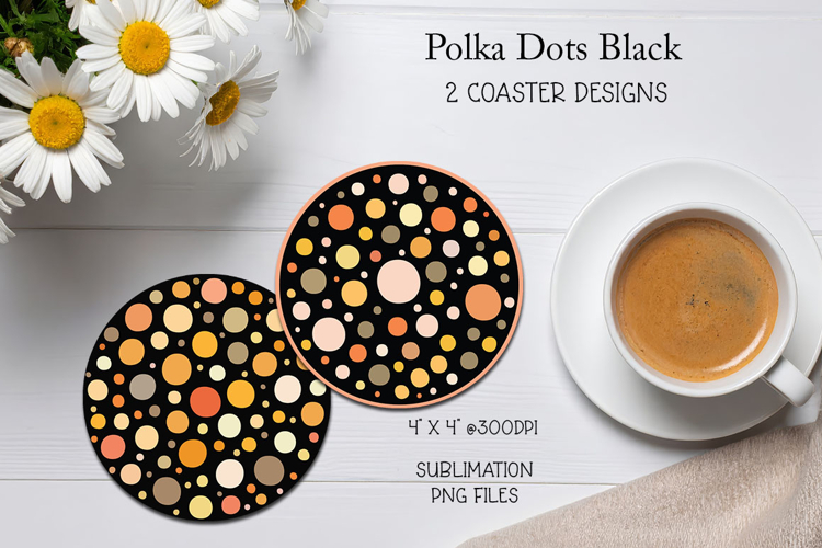 Polka Dots Black Coaster Sublimation Designs