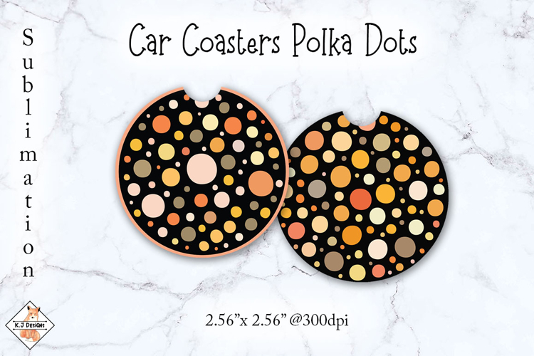 Polka Dots Black Car Coaster Sublimation Designs