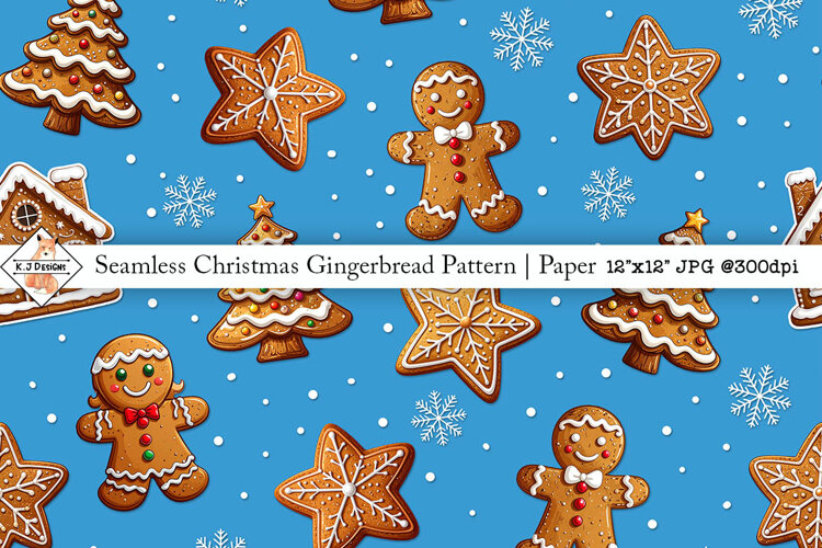 Seamless Christmas Gingerbread Pattern | Digital Paper example image 1
